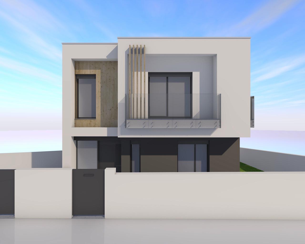 Visualização arquitetónica do alçado frontal