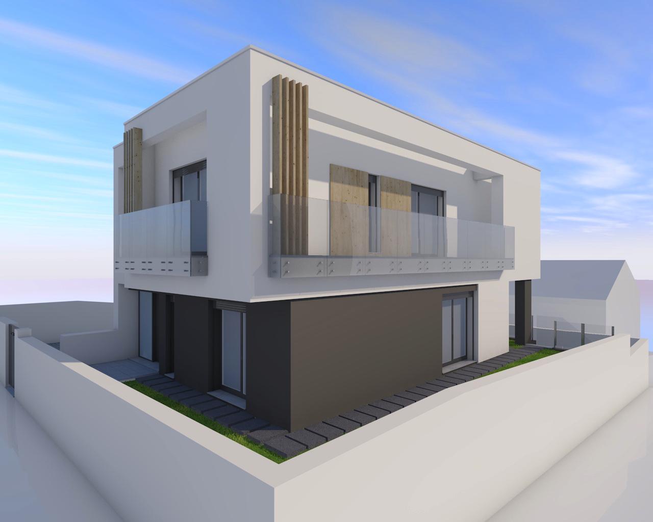 Visualização arquitetónica da fachada lateral