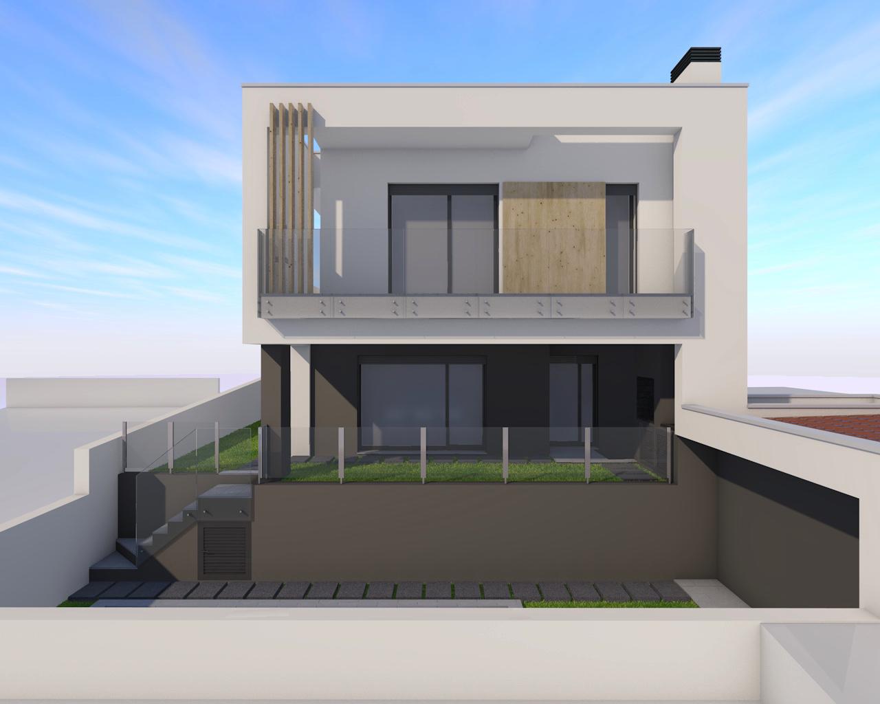 Visualização arquitetónica da fachada posterior